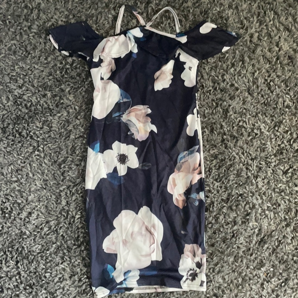 Blue Bodycon Dress with White/Pink flowers
